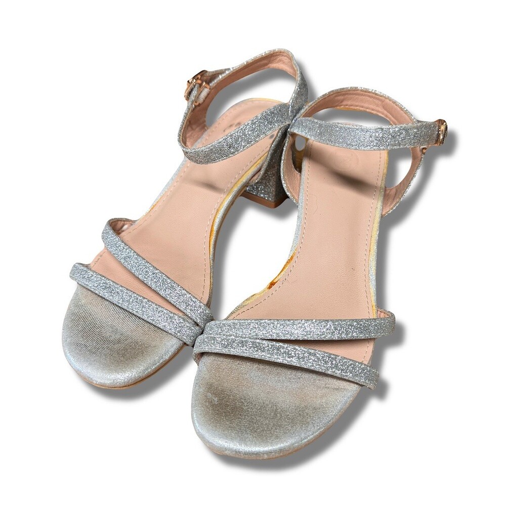 DADAWEN Girls Dress Sandals Silver Glitter Open Toe Ankle Strap Size 2.5